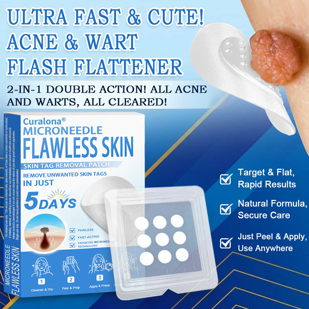 🩹 Curalona® 2-in-1 Microneedle & Hydrocolloid Patch | Raised Moles,Acne,  Flat Warts & Skin Tags Remover | Improves Wrinkles, Scars & Blemishes | Invisible Pimple Patches for Face & Body